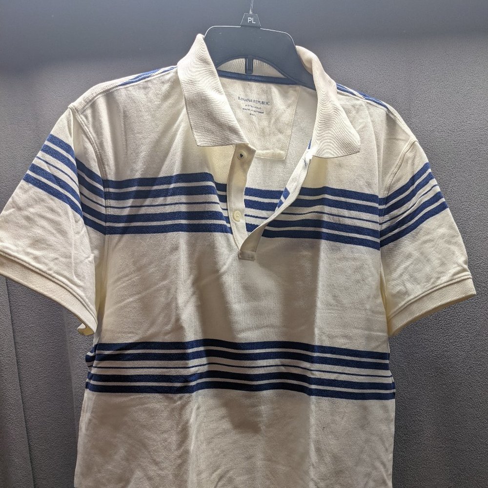 Banana Republic Polo Light Yellow with Blue Stripes Mens L